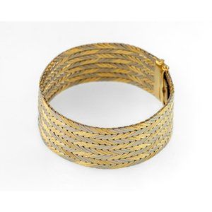 Gubelin Estate 18k Two-Tone Gold Chevron Pattern Bracelet w/ Hidden Clasp